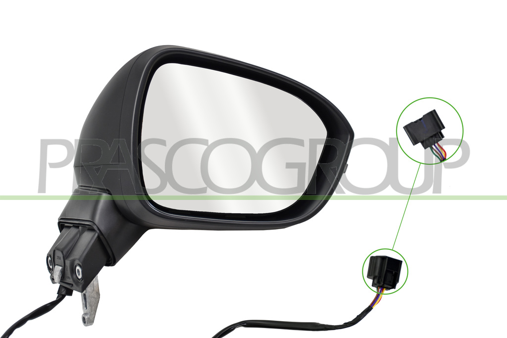 DOOR MIRROR RIGHT-ELECTRIC-PRIMED-WITH LAMP-CONVEX-5 PINS MOD. VISIA, ACENTA