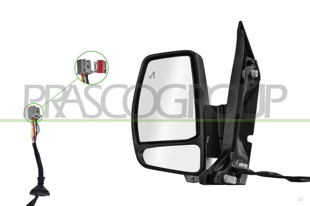 ESPEJO IZQUIERDO-ELECTRICO-NEGRO-TERMICO-ABATIBLE-CON PILOTO-CON BLIS-CONVEXO-10 PINES