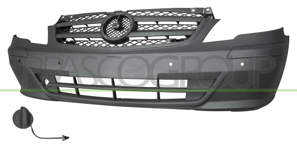 PARE-CHOCS AVANT GRIS STRUCTURE'-AVEC GRILLE CALANDRE-AVEC TROUS RADAR+SUPPORTS CAPTEURS-AVEC EINPRENTS POUR LAVEPHARES MOD. VITO