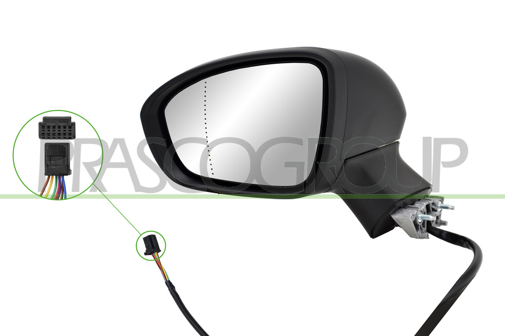 SPIEGEL LINKS-ELEKTRISCH-SCHWARZ-HEIZBAR-MIT BLINKER-ASPHAERISCH-7 PINS