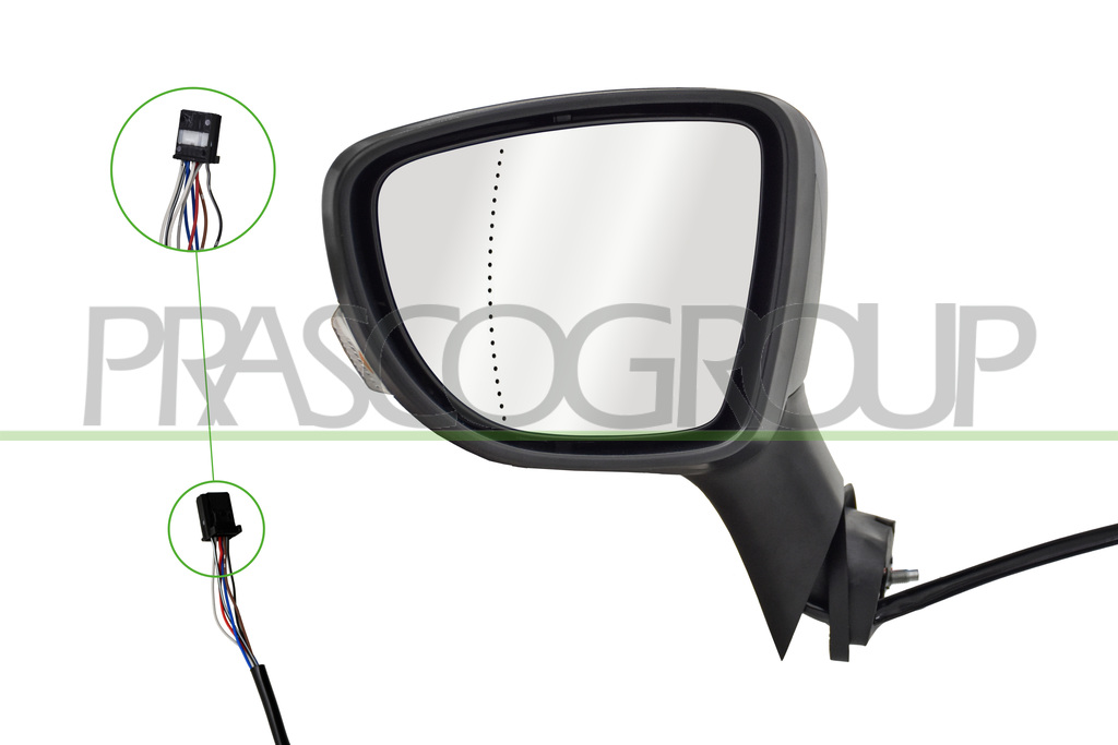 DOOR MIRROR LEFT-ELECTRIC-PRIMED-HEATED-WITH LAMP-ASPHERICAL-7 PINS