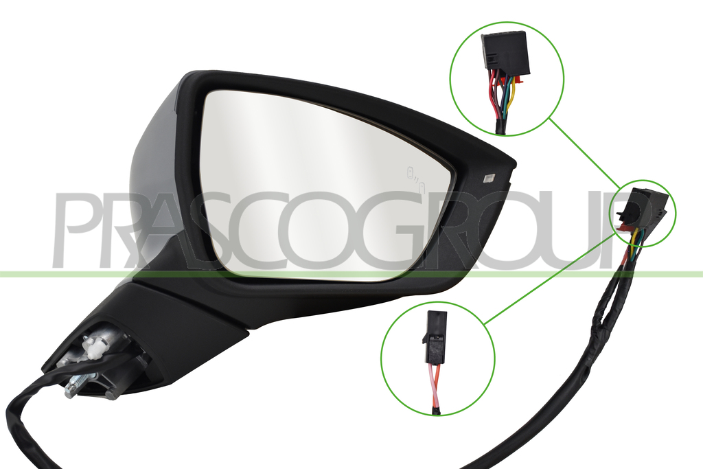 DOOR MIRROR RIGHT-ELECTRIC-PRIMED-HEATED-FOLDABLE-WITH LAMP-WITH BLIS-CONVEX-10 PINS