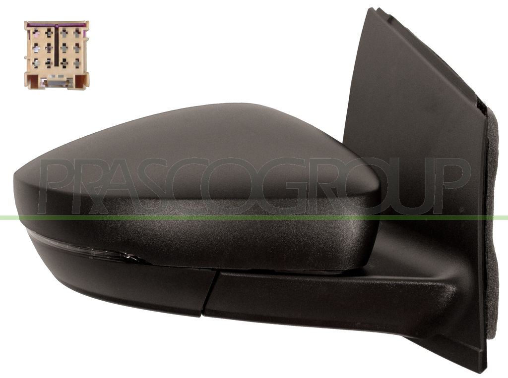 RETROVISEUR DROIT ELECTRIQUE-NOIR-CHAUFFANT-AVEC FEU-CONVEXE/CHROME'-CONNECTEUR CARRE'-12H6P MOD. > 11/09