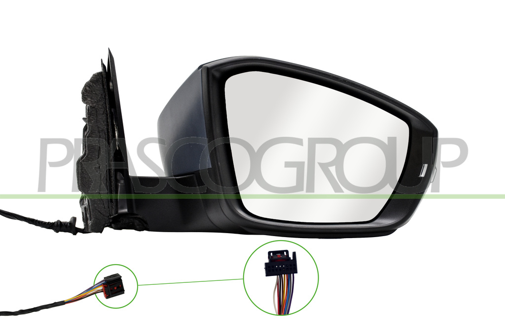 DOOR MIRROR RIGHT-ELECTRIC-HEATED-PRIMED-FOLDABLE-WITH LAMP-WITH AMBIENT LIGHT-WITH MEMORY-CONVEX-13 PINS