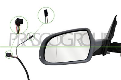 DOOR MIRROR LEFT-ELECTRIC-PRIMED-HEATED-WITH LAMP-ASPHERICAL-16H8P + 2H2P