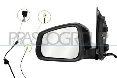 DOOR MIRROR LEFT-ELECTRIC-PRIMED-HEATED-WITH RADIO ANTENNA-CONVEX-5 PINS